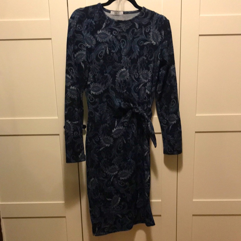 Comfortable Navy Paisley Dress